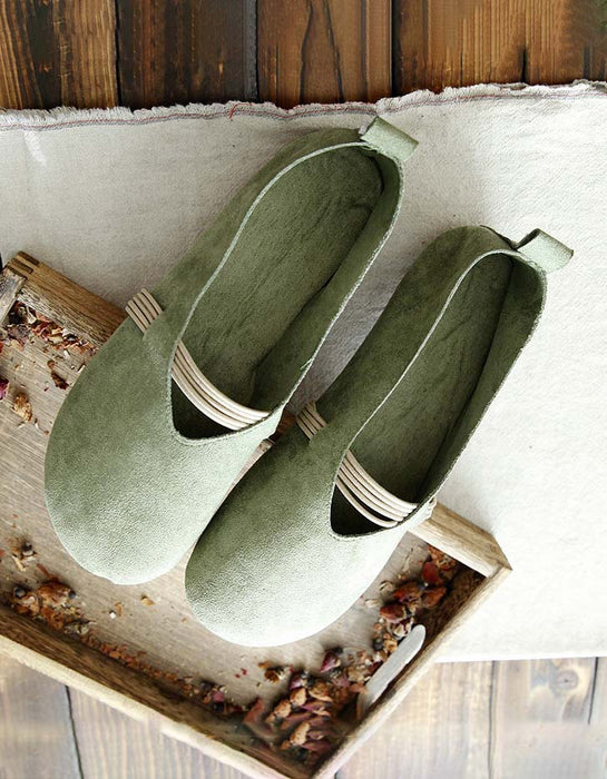 Women's Suede Retro Flat Shoes Green June Shoes Collection 2021 65.00