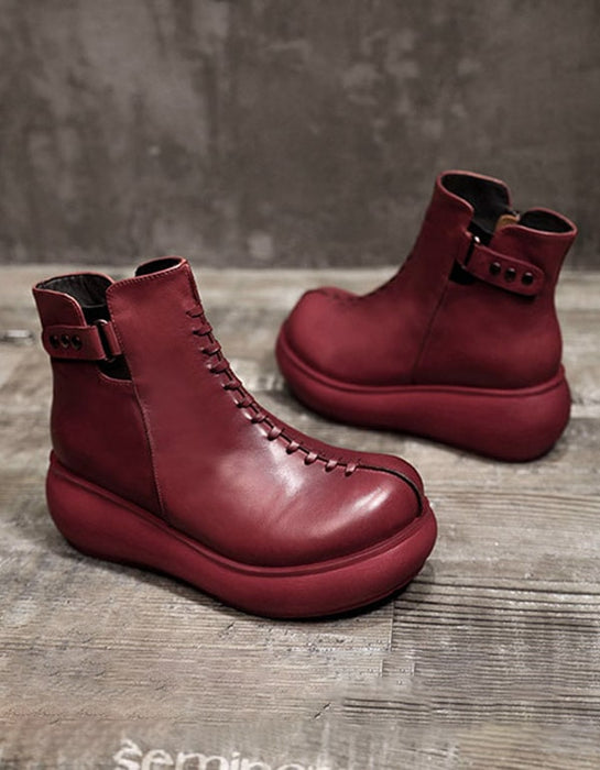 OBIONO Retro Leather Handmade Platform Boots Jan New Trends 2021 96.70
