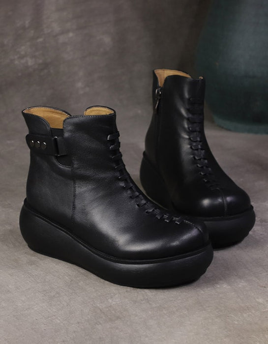 OBIONO Retro Leather Handmade Platform Boots Jan New Trends 2021 96.70