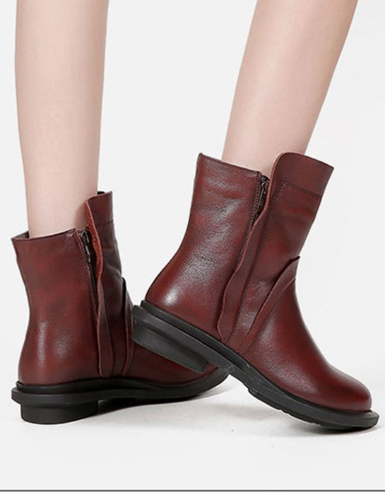 OBIONO Round Head Leather Chelsea Short Boots