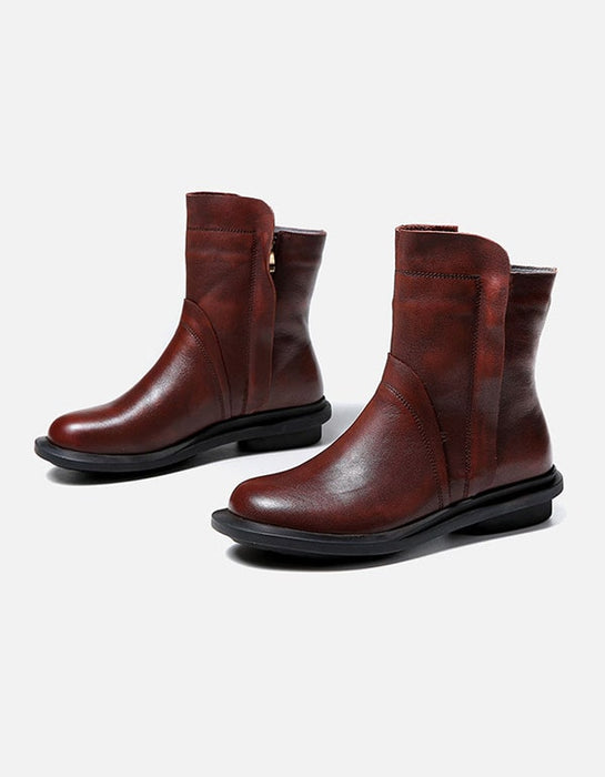 OBIONO Round Head Leather Chelsea Short Boots