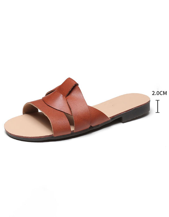 Open-Toed Large Size Leather Slippers 41-43