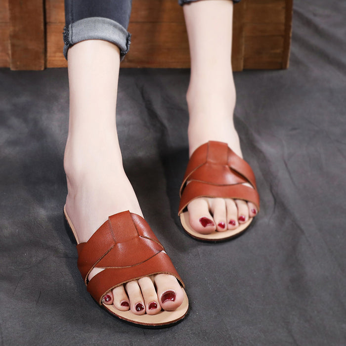 Open-Toed Large Size Leather Slippers 41-43