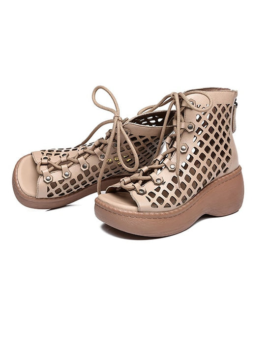 Open Toe Lace-up Wedge Summer Ankle Sandals