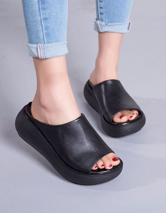 Open Toe Retro Leather Summer Slippers Sandals