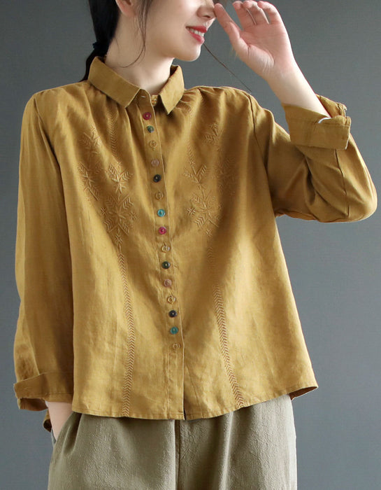 Oriental Style Embroidery Loose Linen Shirt Accessories 51.80