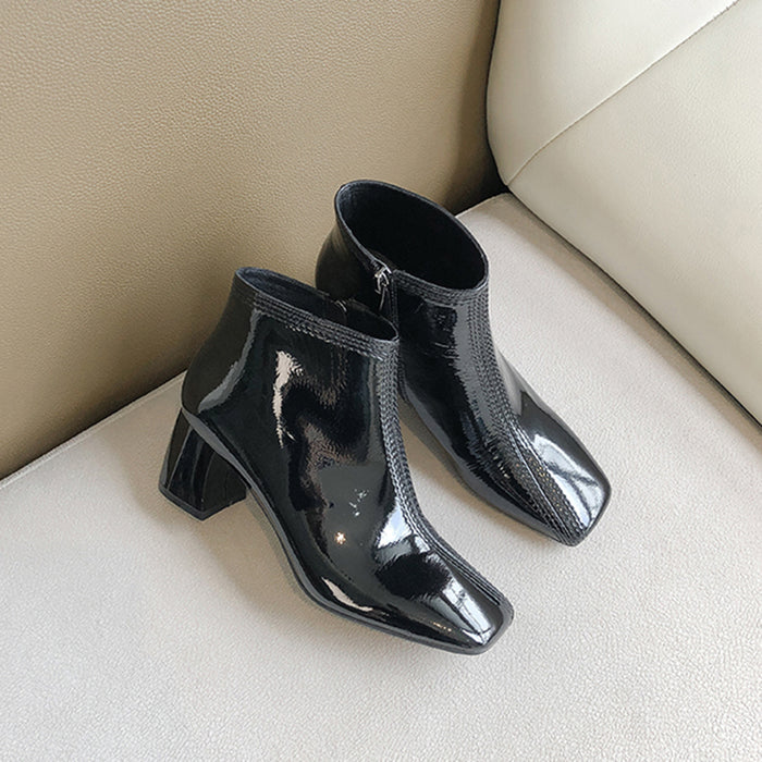 Patent Leather Square Head Short Boots | Gift Shoes | 34-43