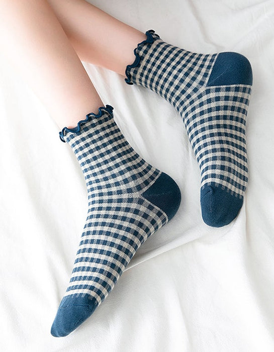 2 Pairs 6 Colors Plaid Cotton Socks for Women Accessories 25.00