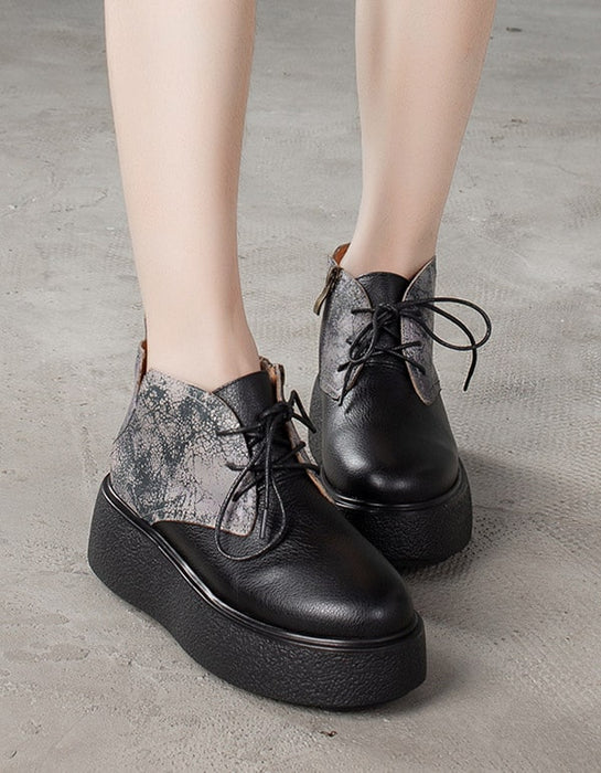 Platform Retro Leather Lace Up Fashion Boots