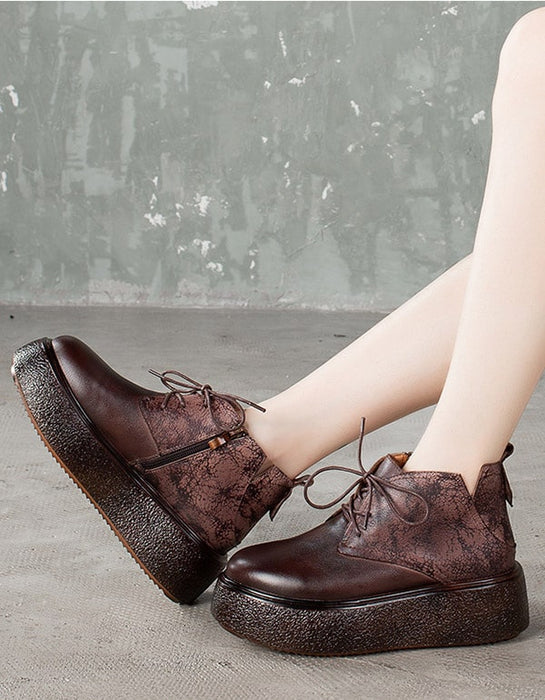 Platform Retro Leather Lace Up Fashion Boots