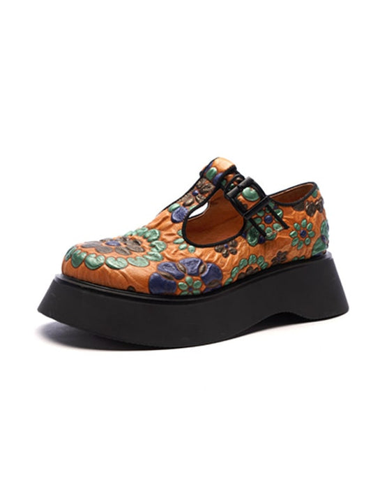 Platform Round Head Ethnic Style Printed Shoes