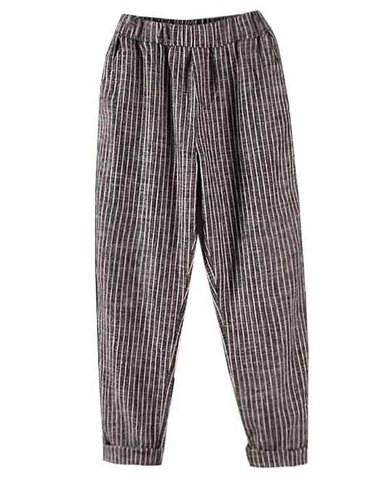 Plus Size Stripe Cotton Linen Women Pants Bottoms 45.30