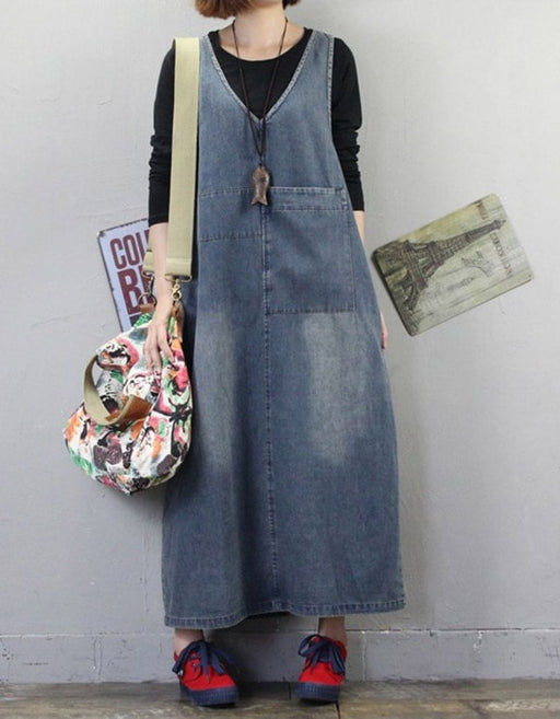 Plus size V-neck Loose Denim Dress Obiono Plus size V-neck Loose Denim Dress Obiono