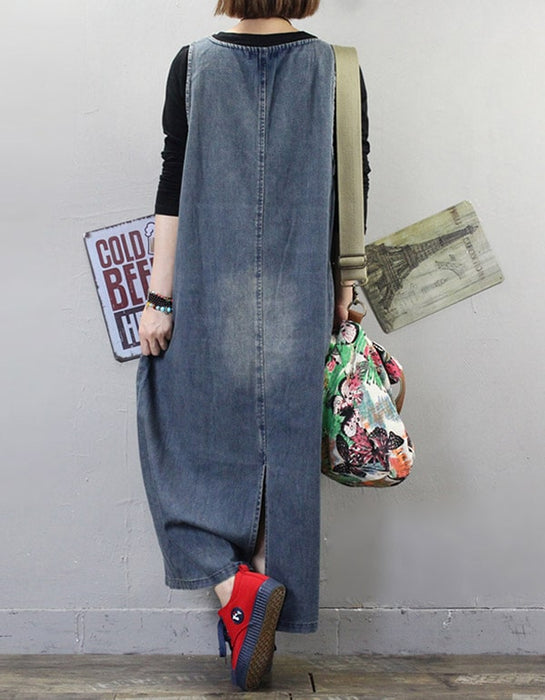 loose denim dress Plus size V-neck Loose Denim Dress — Obiono
