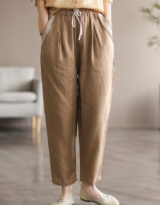 Pocket Embroidery Linen Pants for women Accessories 49.50
