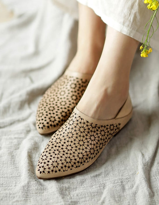 Pointed Toe Hollow Handmade Retro Leather Flats Sep Shoes Collection 2021 75.00