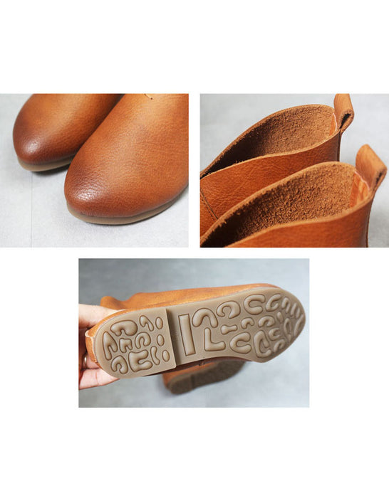 Soft Leather Pointed Toe Flat Ankle Boots Spring 38 / Light-brown