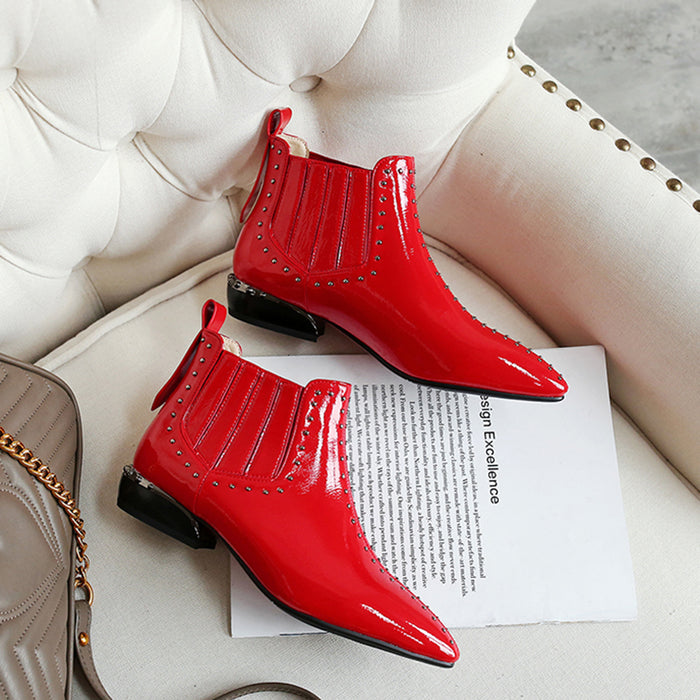 Pointed Toe Patent Leather Chelsea Boots | Gift Shoes | 34-43