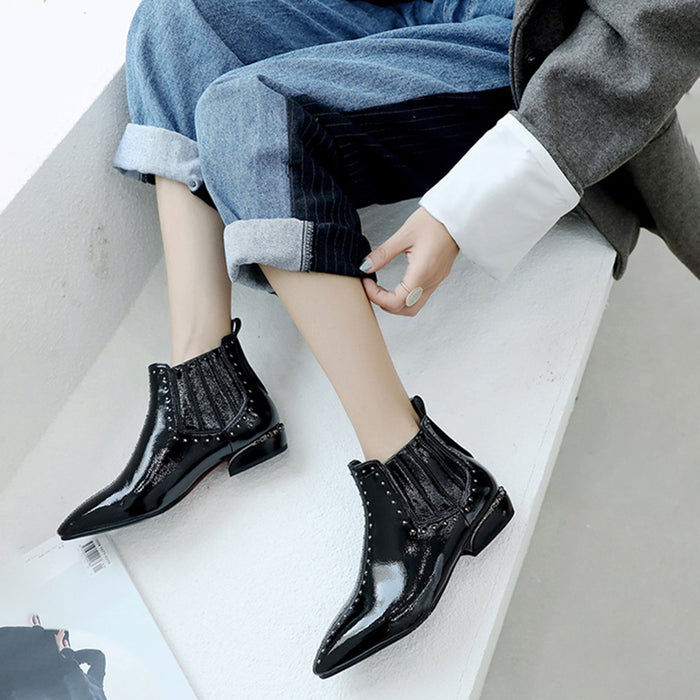 Pointed Toe Patent Leather Chelsea Boots | Gift Shoes | 34-43