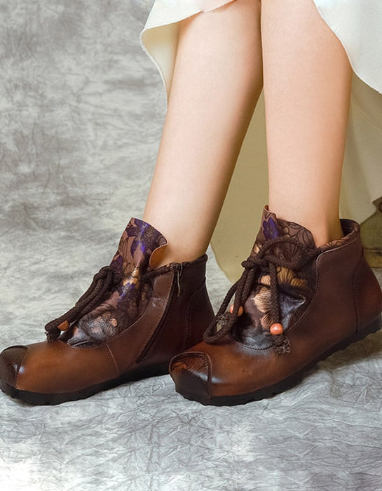 Printed Ethnic Style Lace Up Handmade Women's Boots