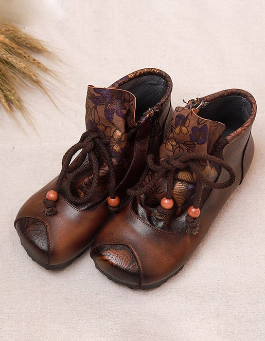 Printed Ethnic Style Lace Up Handmade Women's Boots