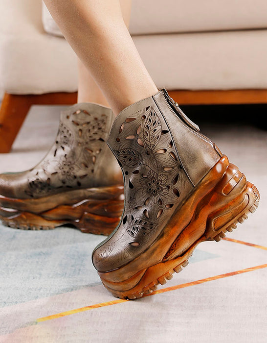 Real Leather Handmade Retro Hollow Platform Boots May Shoes Collection 2022 122.00