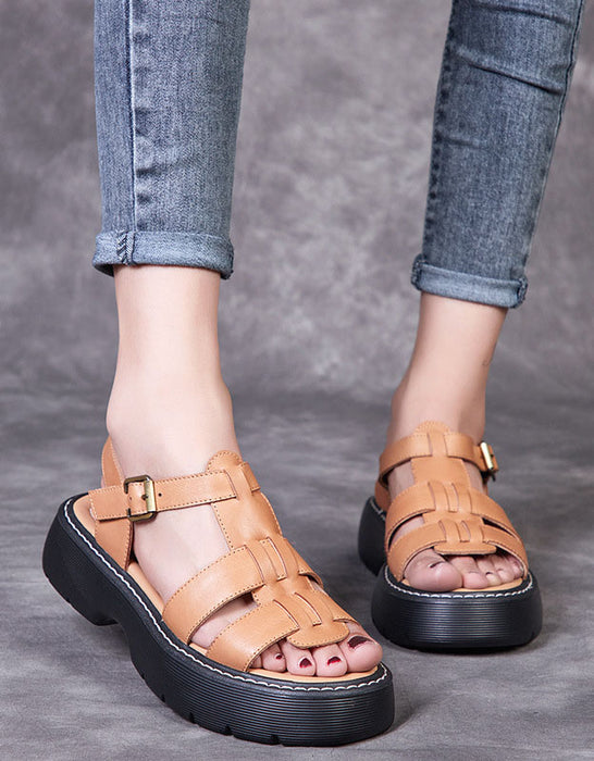 Real Leather Thick Heel Vintage Woven Sandals May Shoes Collection 2022 75.00