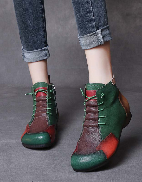 Retro Color Leather Stitching Handmade Boots