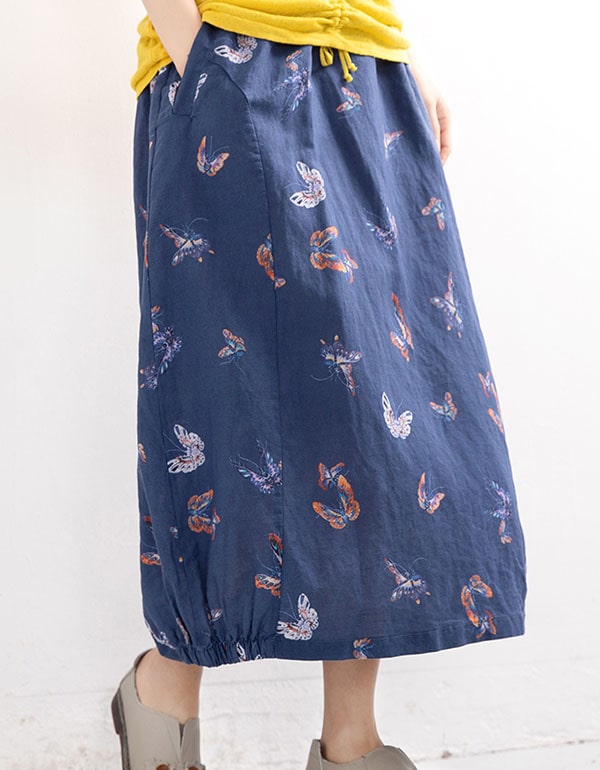 Retro Cotton Linen Printed Summer Skirt — Obiono