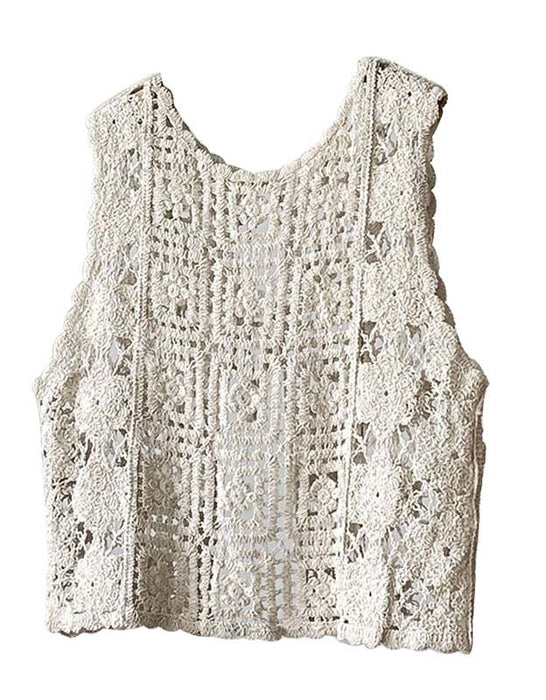 Retro Crochet Hollow-out Outwear Vest — Obiono