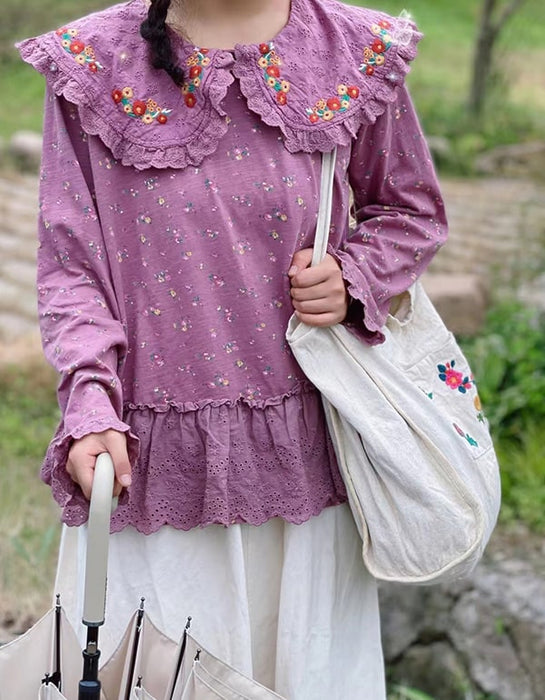 Retro Embroidered Beige Shoulder Bag