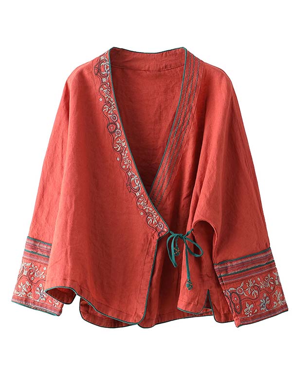 Chinese Style Embroidered Linen Cardigan Long-sleeved — Obiono