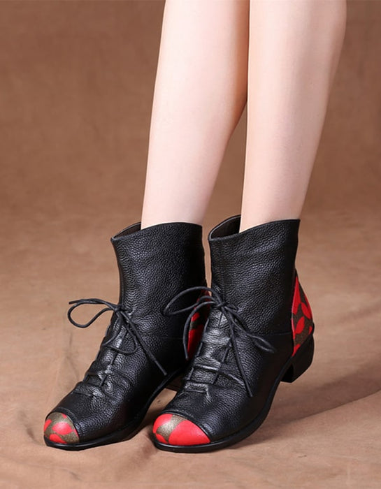 Retro Ethnic Style Printed Leather Chunky Boots Feb New Trends 2021 65.44