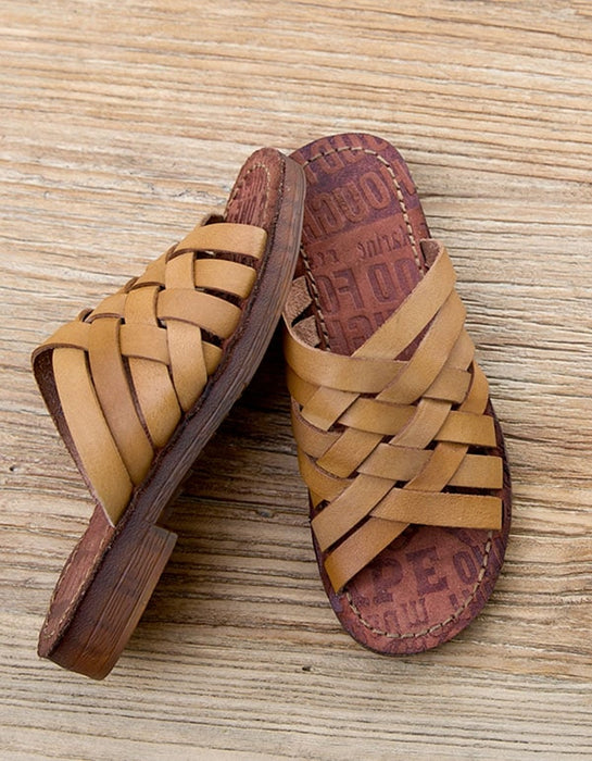 Retro Handmade Soft Leather Summer Slippers