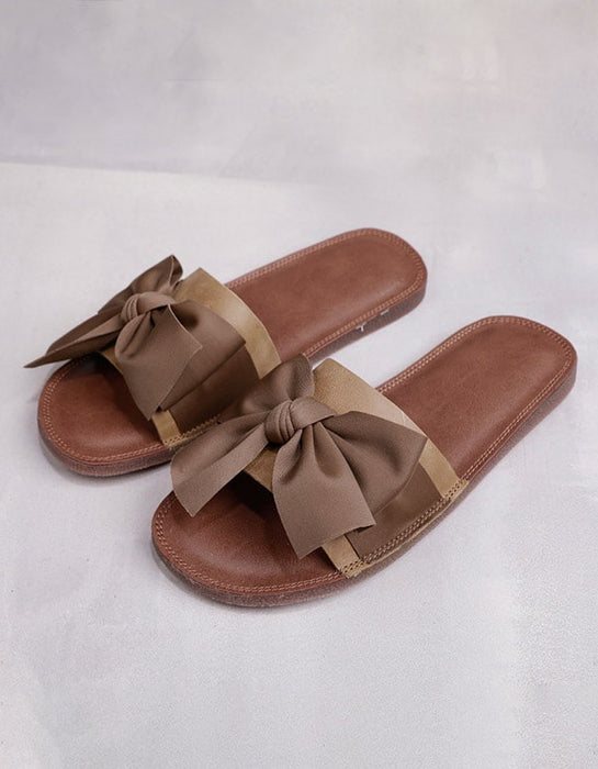 Retro Leather Bowknot Summer Slippers