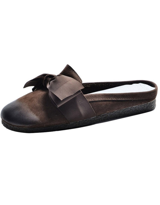 Retro Leather Bowknot Soft Bottom Slippers