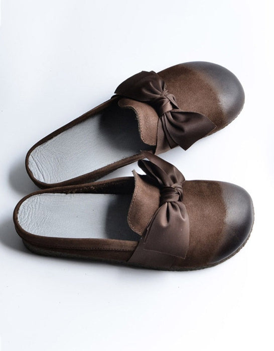 Retro Leather Bowknot Soft Bottom Slippers