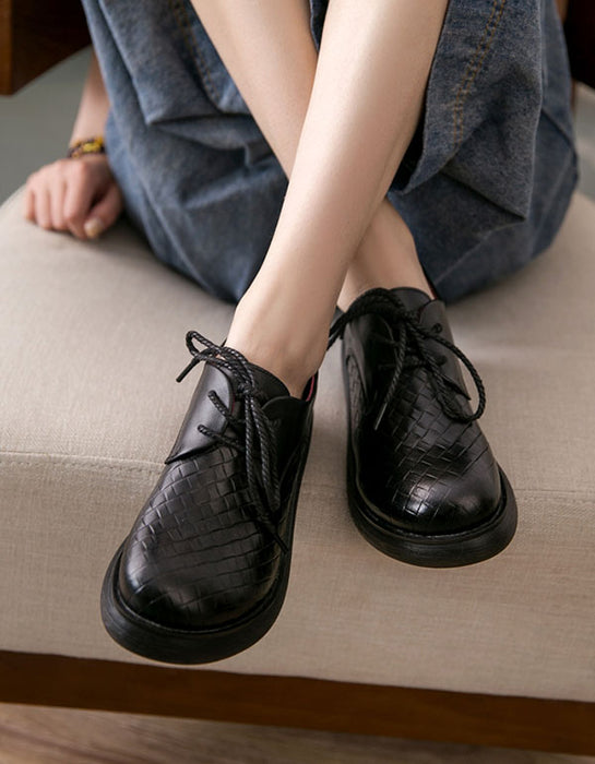 Retro Leather Lace Up Wide Toe Box Platform Shoes — Obiono