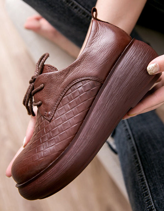 Retro Leather Lace Up Platform Shoes