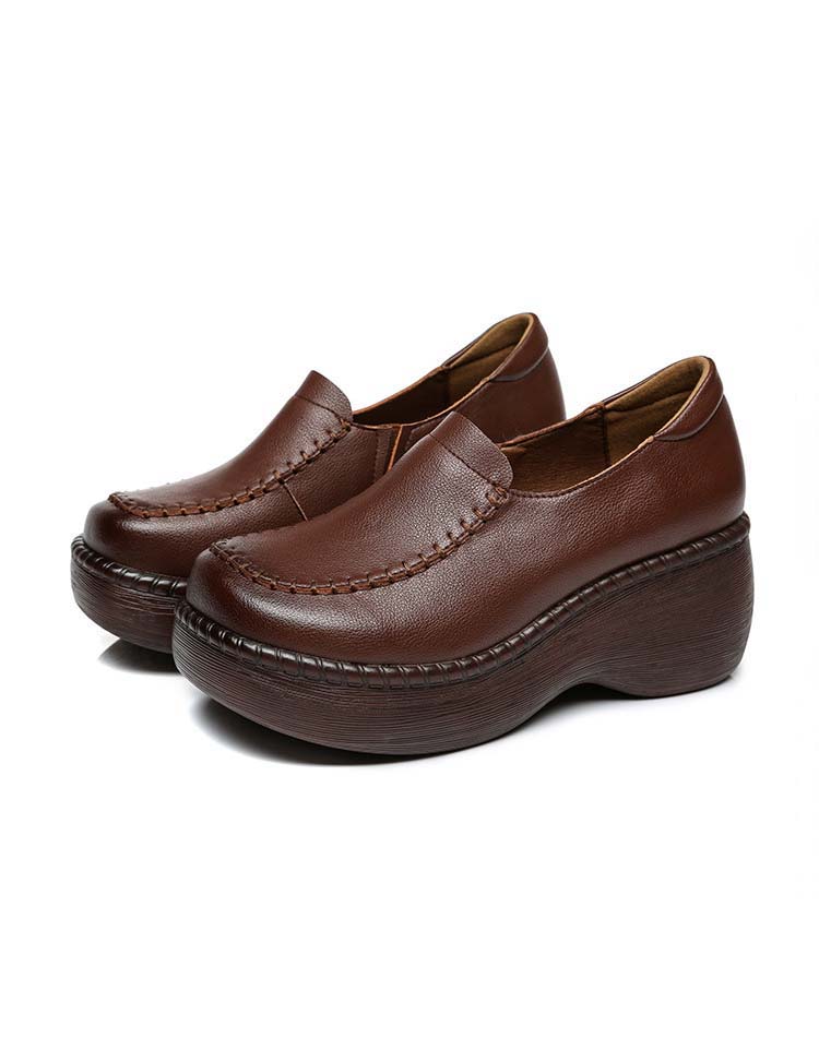 Retro Leather Soft Sole Comfortable Wedge Shoes — Obiono