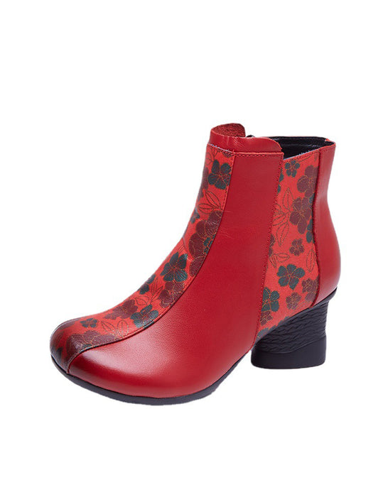 Retro Leather Flower Printing Chunky Boots March New 2020 83.50