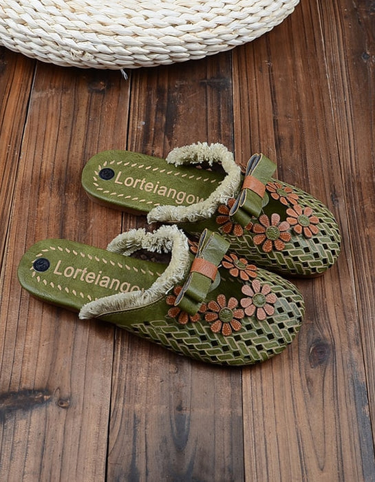Women's Handmade Retro Leather Flower Slippers May Shoes Collection 2021 55.80