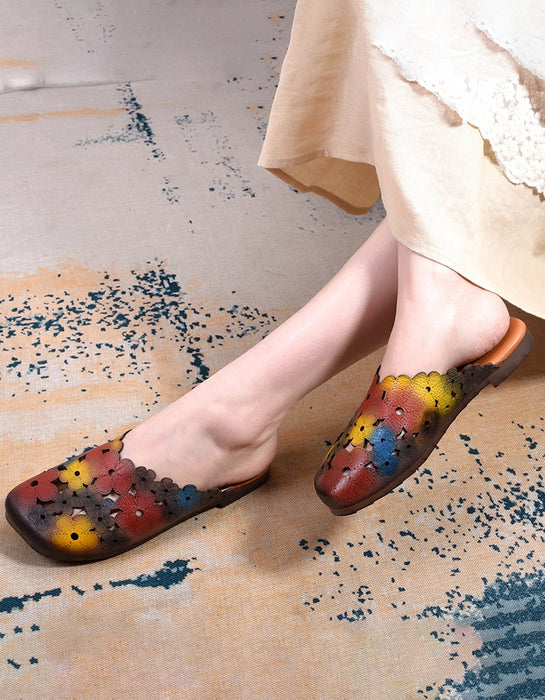 Retro Leather Flower Summer Slippers