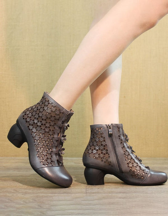 Handmade Retro Hollow Chunky Heels Boots Feb Shoes Collection 2023 117.00