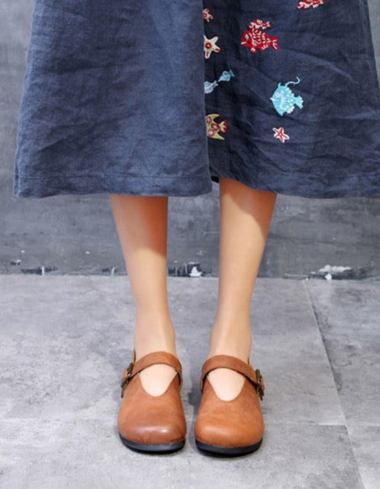 OBIONO Zapatos planos hechos a mano de cuero retro para mujer