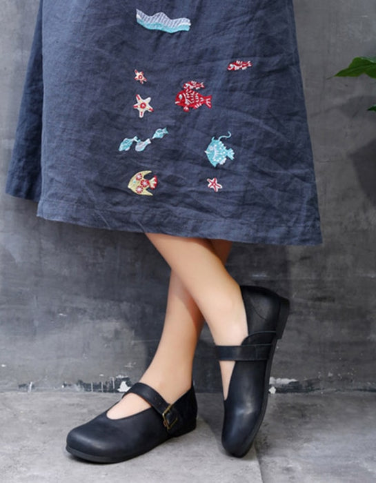 OBIONO Zapatos planos hechos a mano de cuero retro para mujer