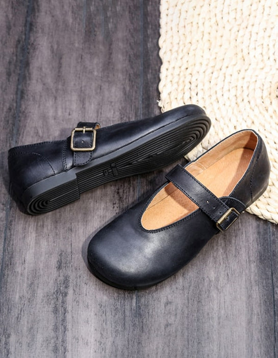 OBIONO Zapatos planos hechos a mano de cuero retro para mujer