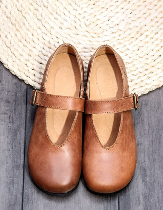 OBIONO Zapatos planos hechos a mano de cuero retro para mujer