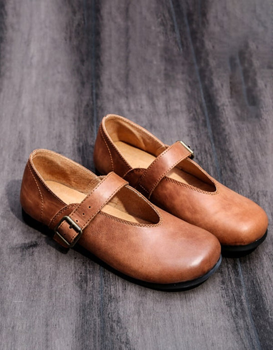 OBIONO Zapatos planos hechos a mano de cuero retro para mujer