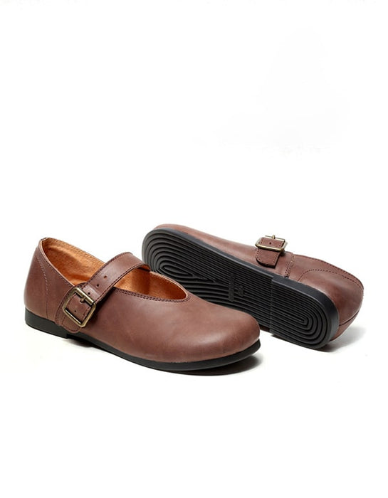 OBIONO Zapatos planos hechos a mano de cuero retro para mujer